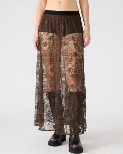 GISELA Dark Espresso Lace Mesh Maxi Women's Skirt | Steve Madden