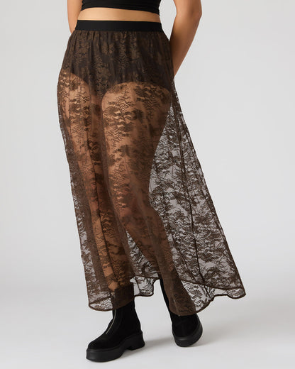 GISELA Dark Espresso Lace Mesh Maxi Women's Skirt | Steve Madden