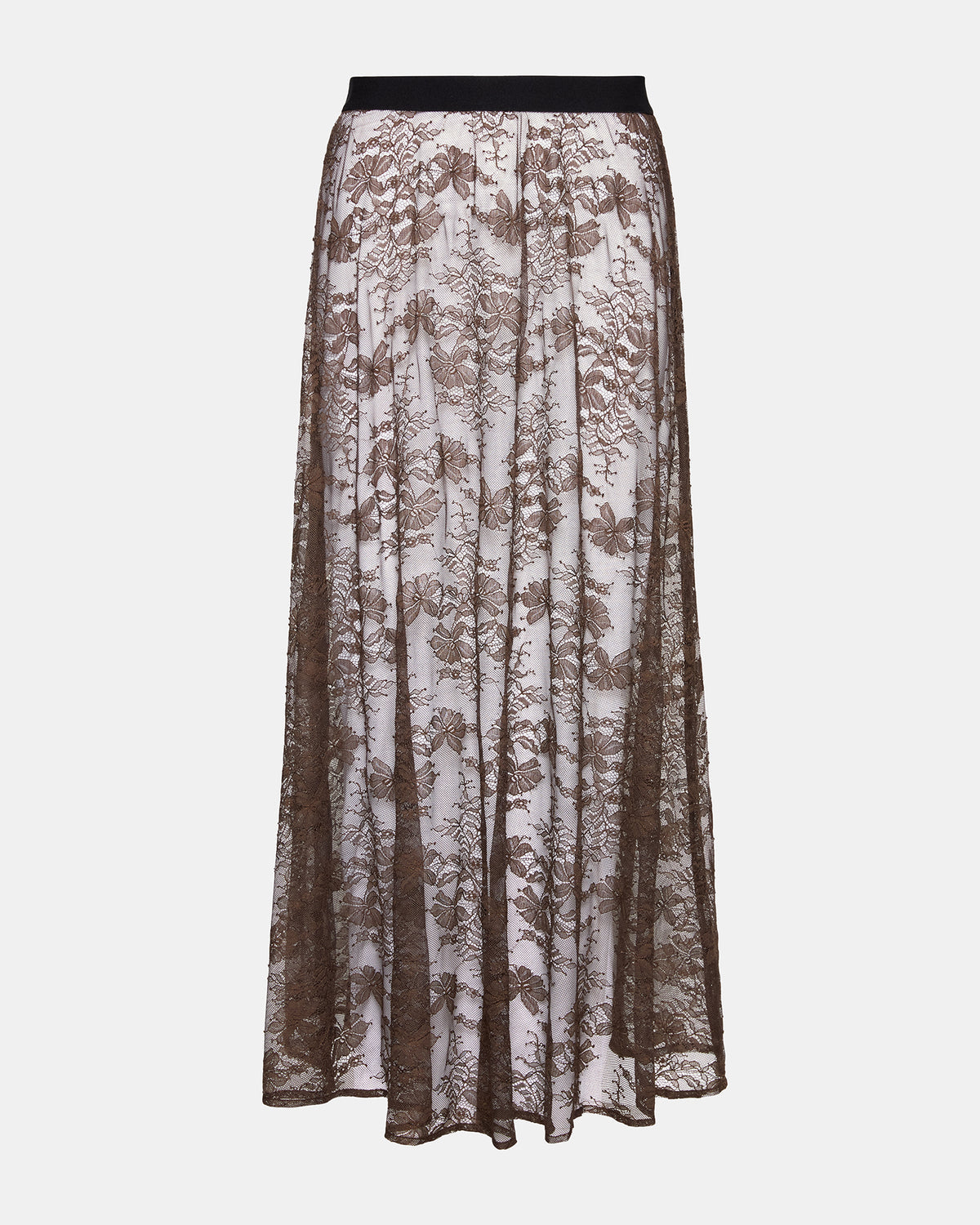 GISELA Dark Espresso Lace Mesh Maxi Women's Skirt | Steve Madden