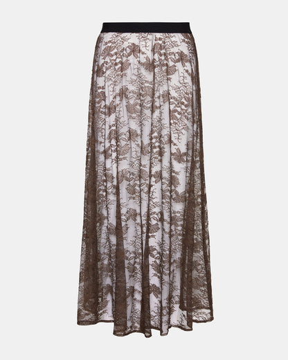 GISELA Dark Espresso Lace Mesh Maxi Women's Skirt | Steve Madden
