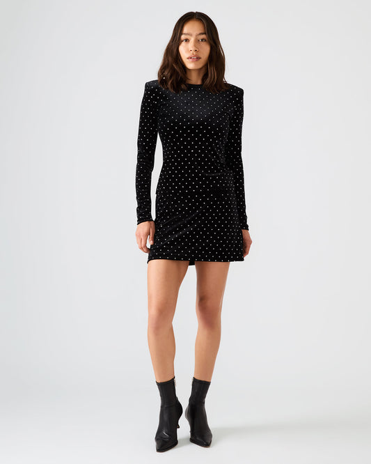 CINDI Black Studded Velvet Rhinestone Embellished Women's Skirt | Steve Madden