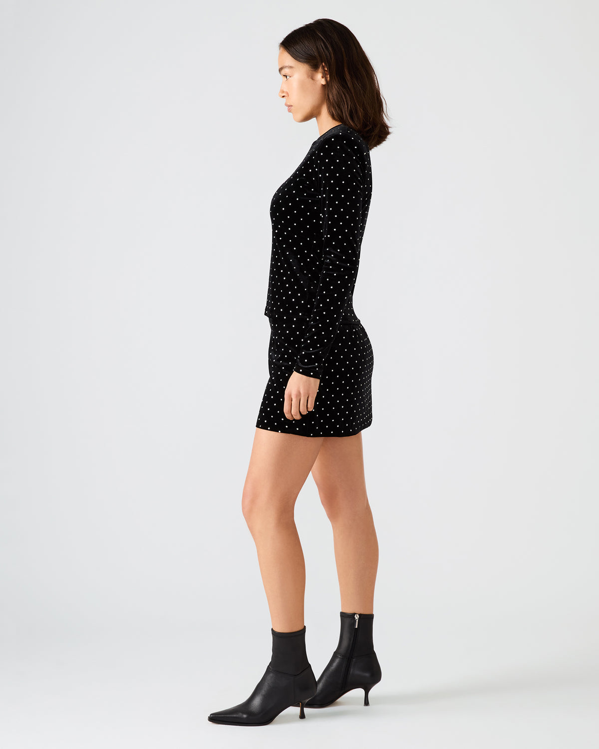 CINDI Black Studded Velvet Rhinestone Embellished Women's Skirt | Steve Madden