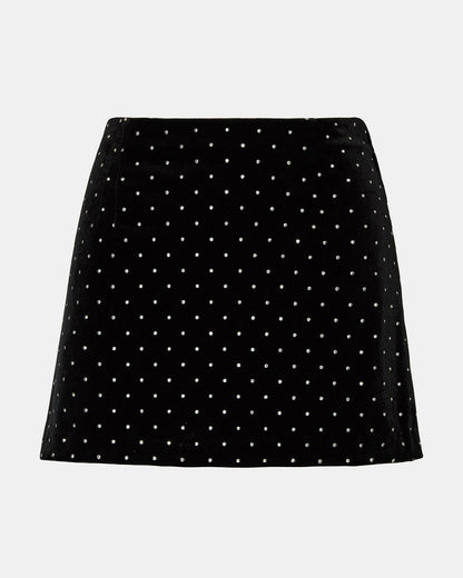 CINDI Black Studded Velvet Rhinestone Embellished Women's Skirt | Steve Madden