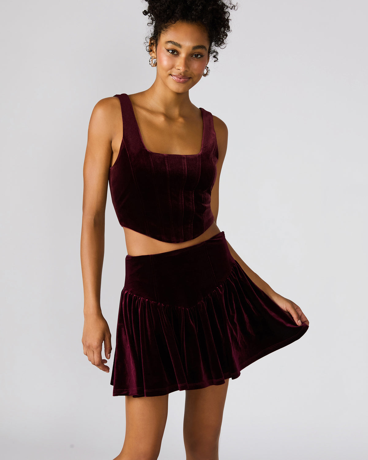 JAYLA Wine Flowy Velvet Women's Mini Skirt | Steve Madden