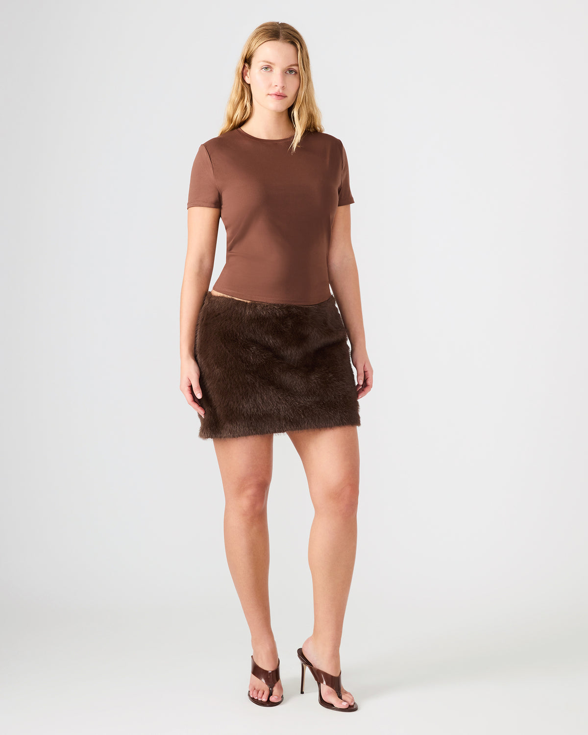 AVIVA Dark Espresso Faux Fur Mini Women's Skirt | Steve Madden