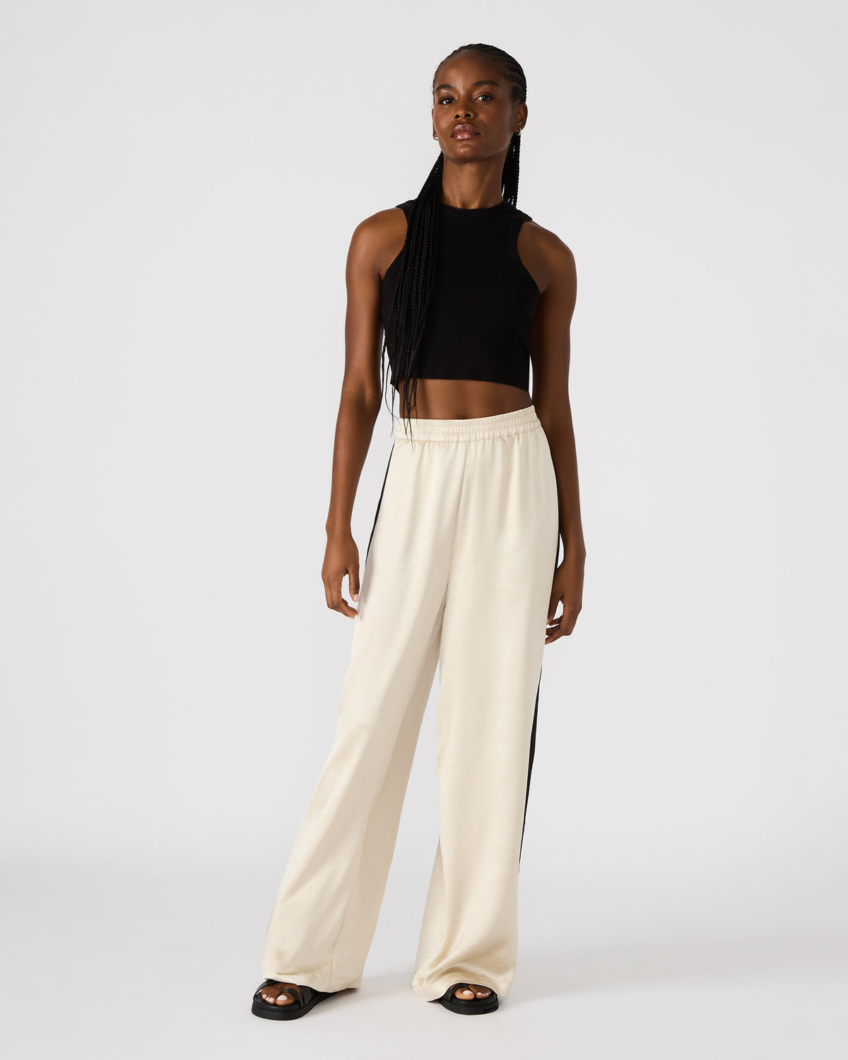 MOXIE Cream Pull-On Contrast Panel Straight Leg Women's Pant | Steve Madden