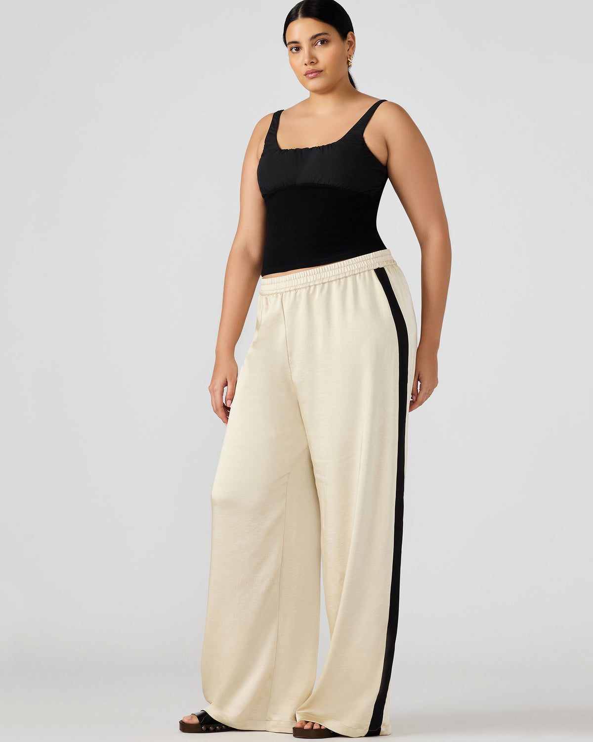 MOXIE Cream Pull-On Contrast Panel Straight Leg Women's Pant | Steve Madden