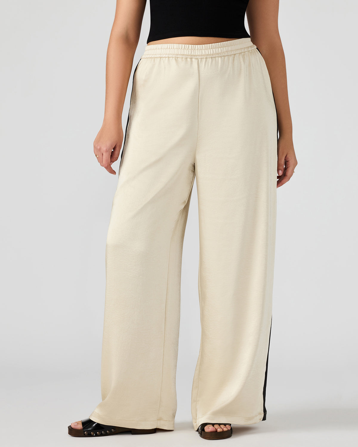 MOXIE Cream Pull-On Contrast Panel Straight Leg Women's Pant | Steve Madden