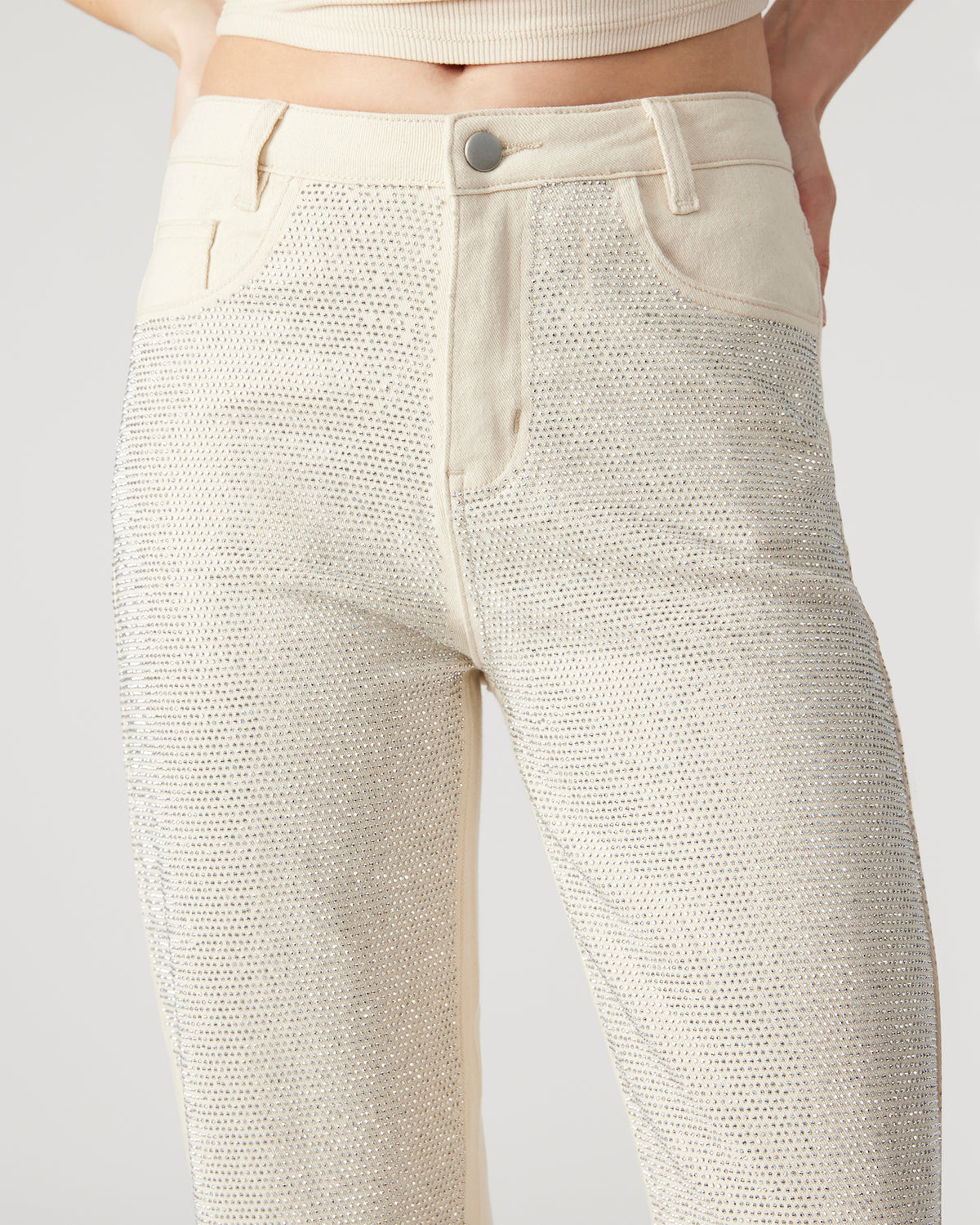 JESSE White Women's Rhinestone Studded Jeans | Steve Madden