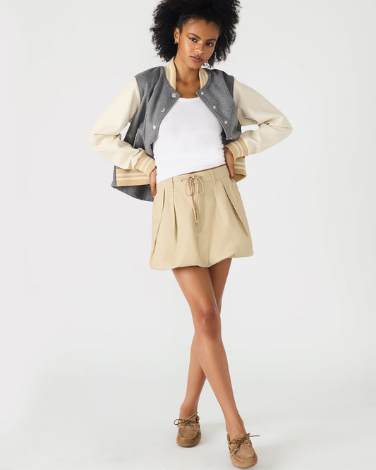 LIVIE Khaki Mini Tie-Front Bubble Women's Skirt | Steve Madden