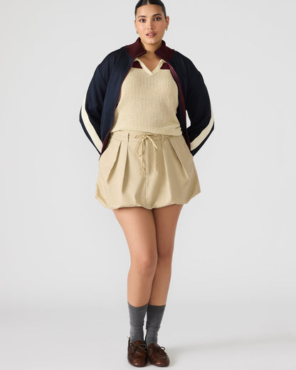 LIVIE Khaki Mini Tie-Front Bubble Women's Skirt | Steve Madden