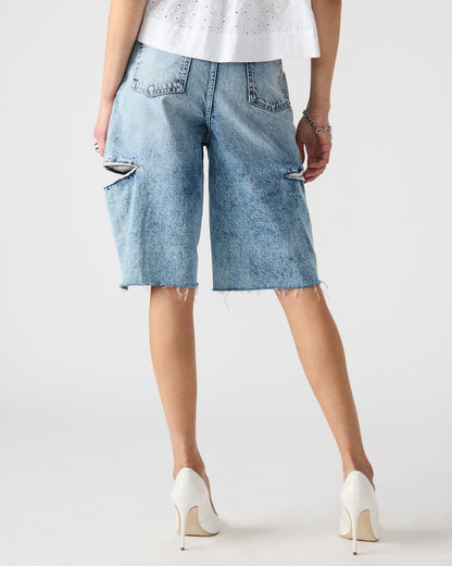 LANGE Denim Women's Side Slit Barrel Shorts | Steve Madden