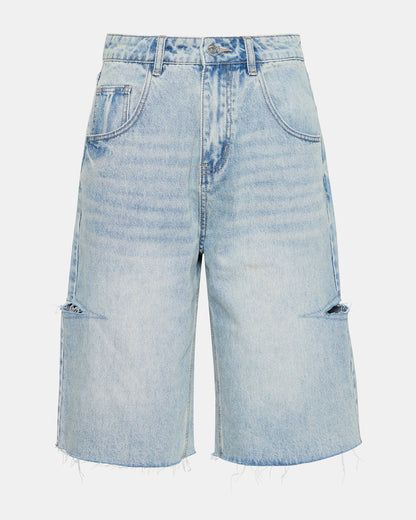 LANGE Denim Women's Side Slit Barrel Shorts | Steve Madden