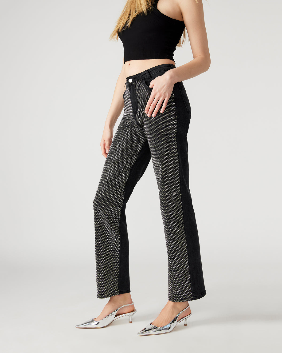 JESSE Black Women's Rhinestone Studded Jeans | Steve Madden