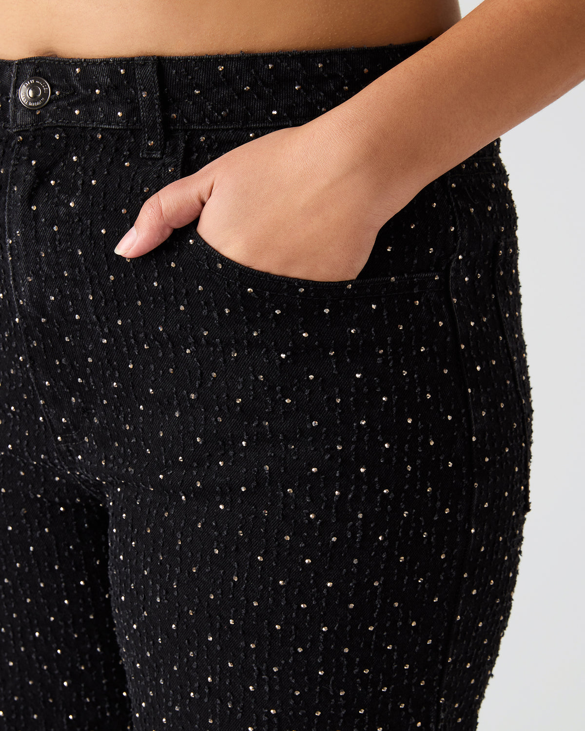 AVALINE Crystal Black Straight-Leg Rhinestone Embellished Denim Women's Jeans | Steve Madden