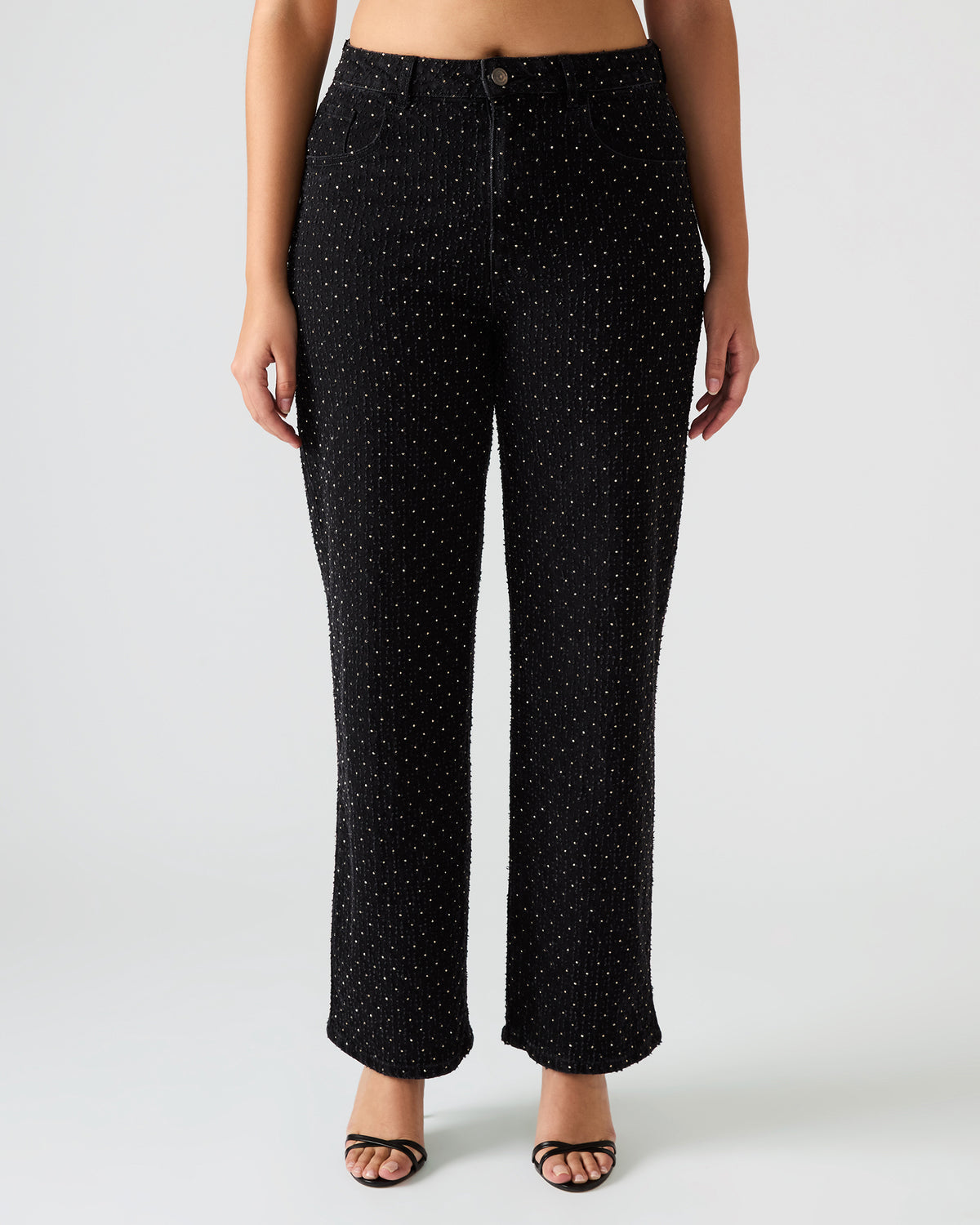 AVALINE Crystal Black Straight-Leg Rhinestone Embellished Denim Women's Jeans | Steve Madden
