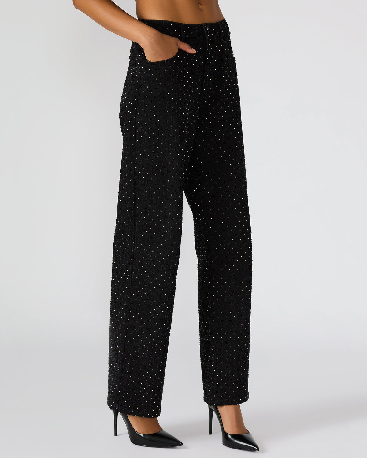 AVALINE Crystal Black Straight-Leg Rhinestone Embellished Denim Women's Jeans | Steve Madden