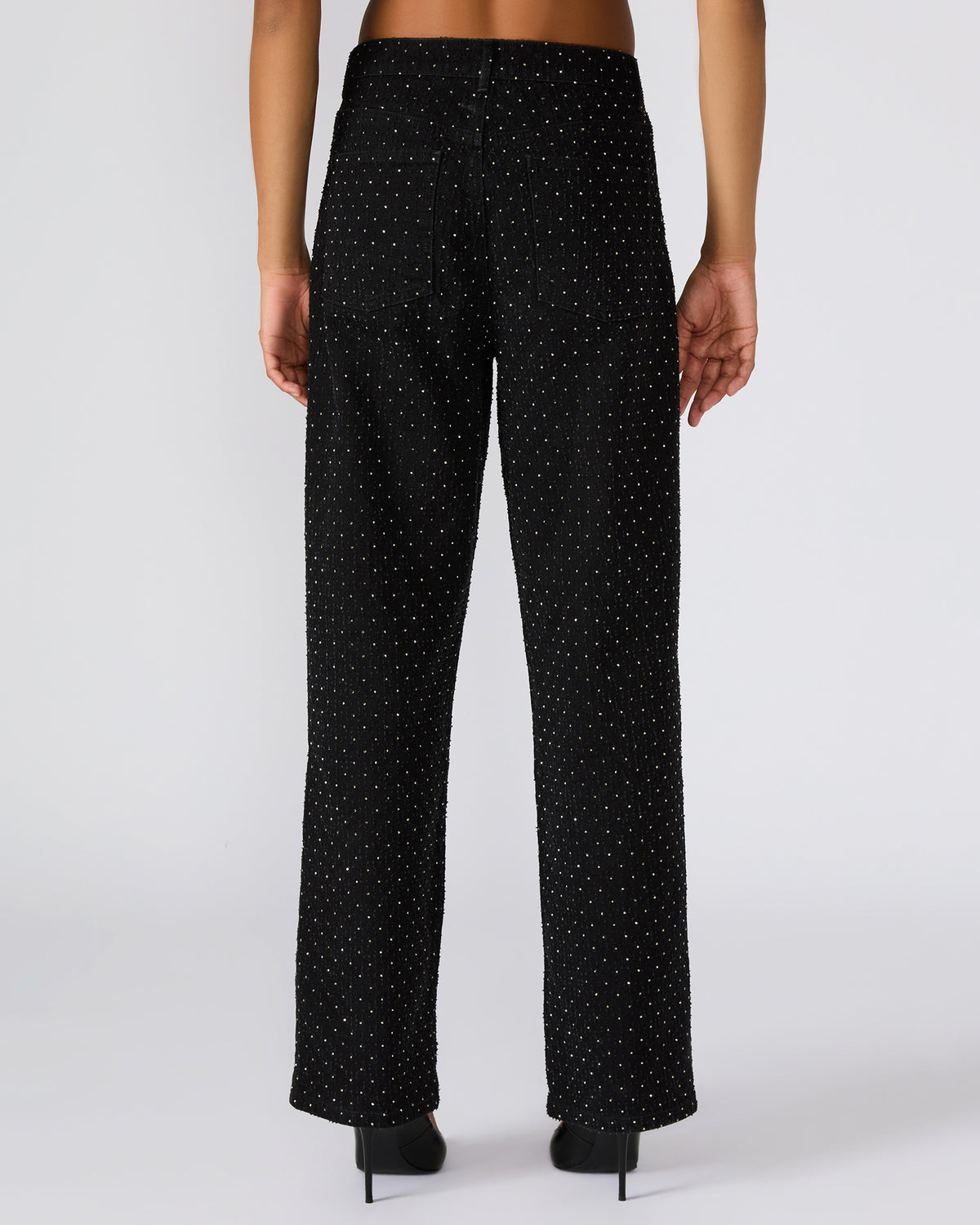 AVALINE Crystal Black Straight-Leg Rhinestone Embellished Denim Women's Jeans | Steve Madden
