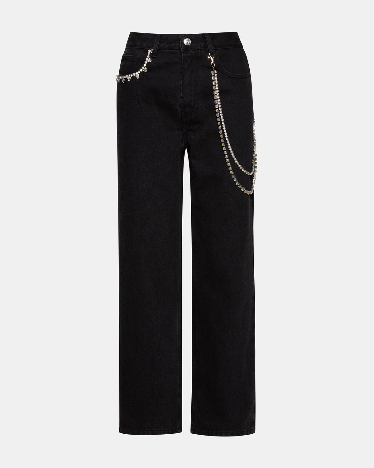 SWIFT Black Wide-Leg Denim Chain Women's Jean | Steve Madden