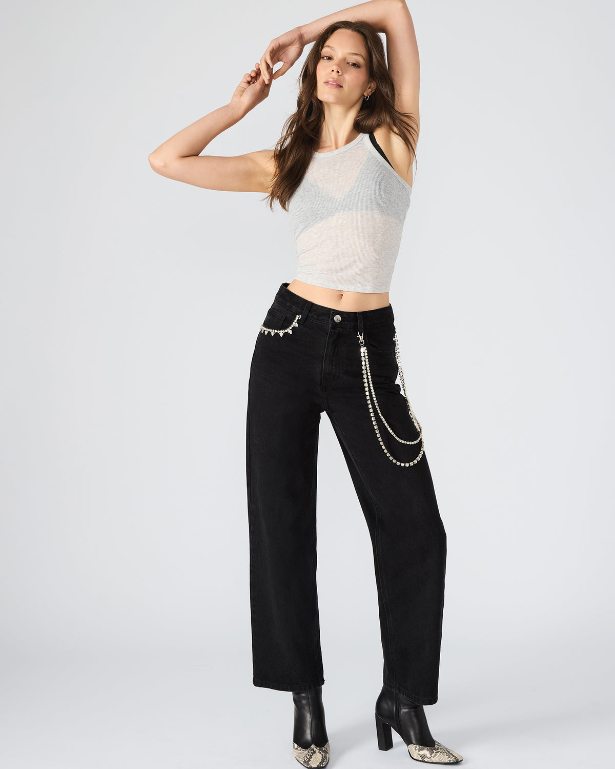 SWIFT Black Wide-Leg Denim Chain Women's Jean | Steve Madden
