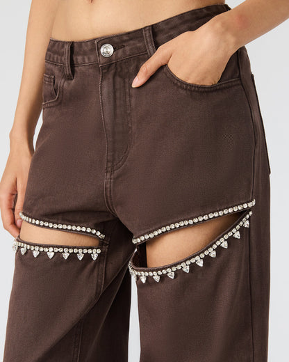 TAYLOR Jean Cocoa Brown Women's Cutout Jeans | Steve Madden