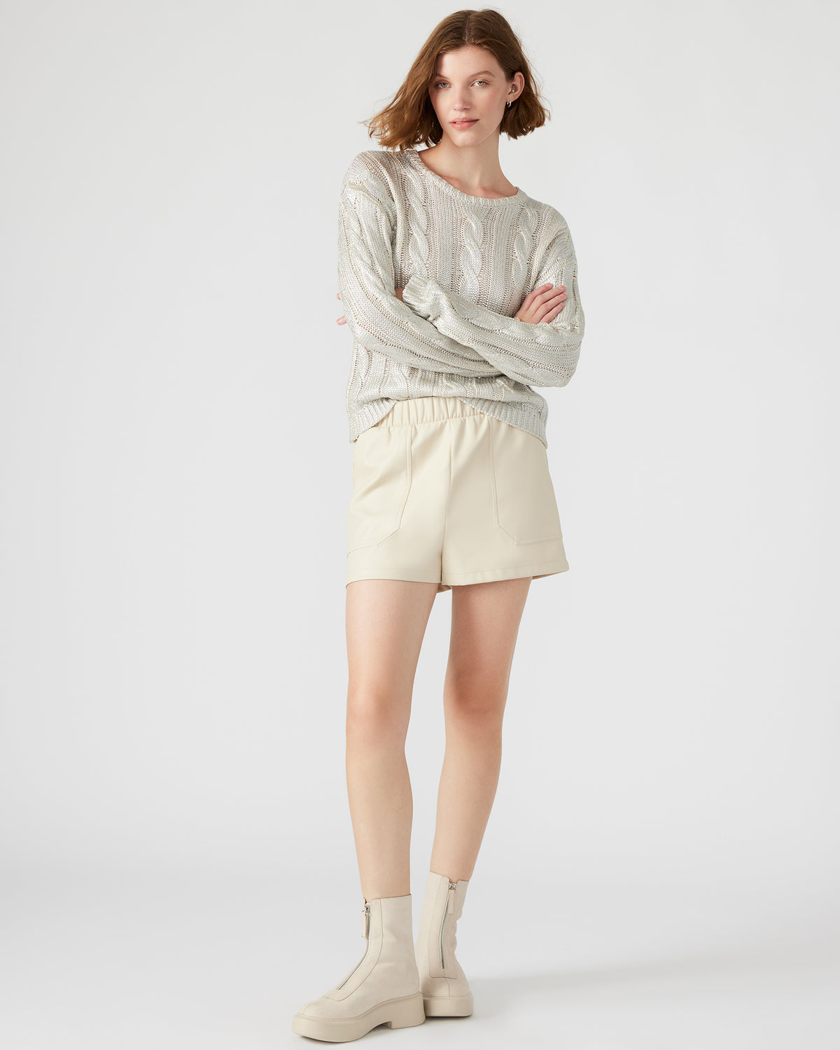 FAUX THE RECORD Short Bone | Women's Faux Leather Short | Steve Madden