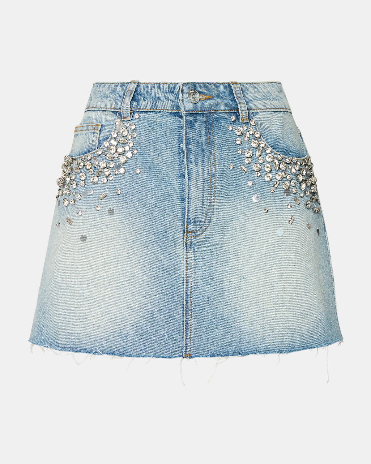 ERAS Denim Rhinestone Embellished Matching Set Mini Women's Skirt | Steve Madden