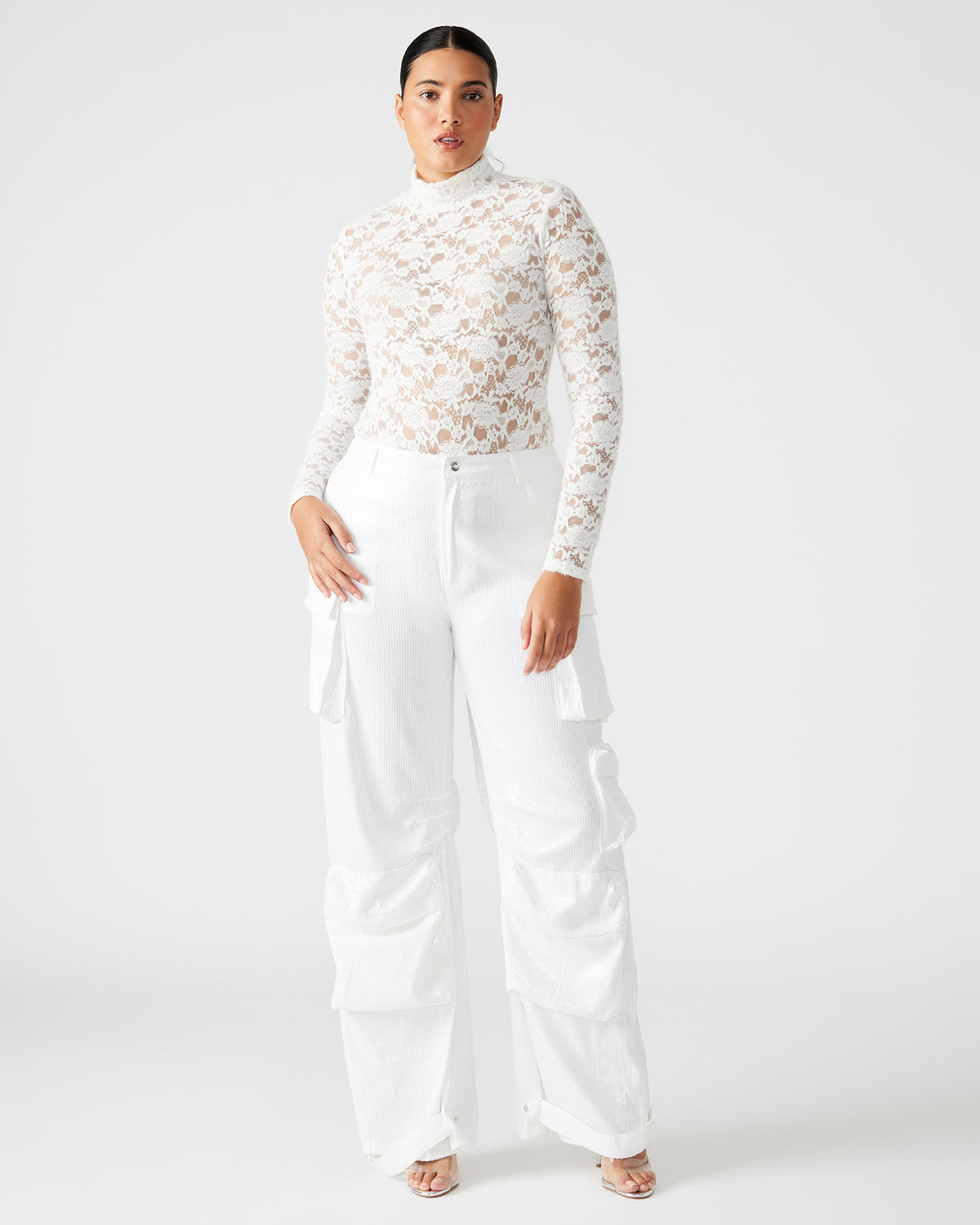 DUO White Sequin Women's Utility Cargo Pants | Steve Madden