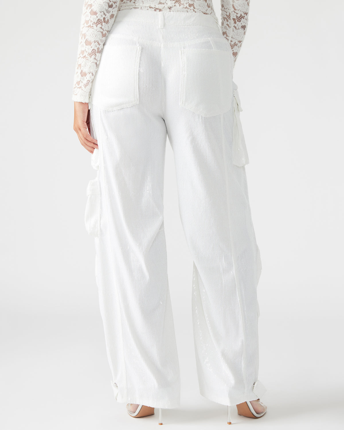DUO White Sequin Women's Utility Cargo Pants | Steve Madden