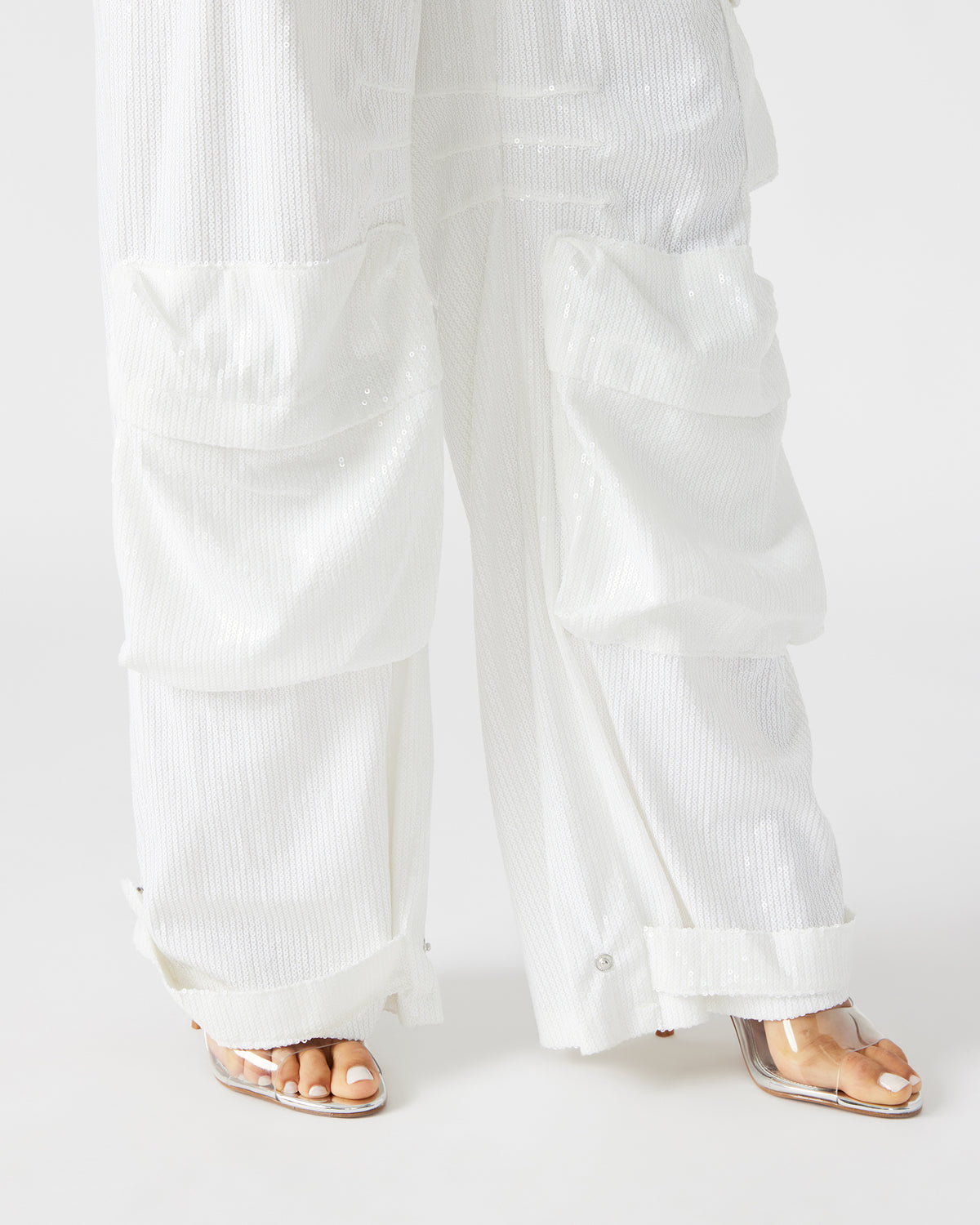 DUO White Sequin Women's Utility Cargo Pants | Steve Madden