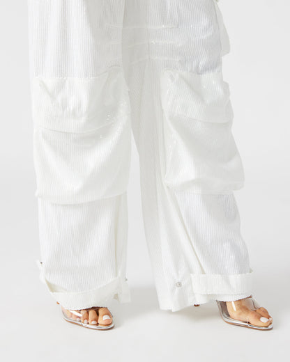 DUO White Sequin Women's Utility Cargo Pants | Steve Madden