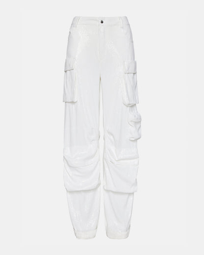 DUO White Sequin Women's Utility Cargo Pants | Steve Madden