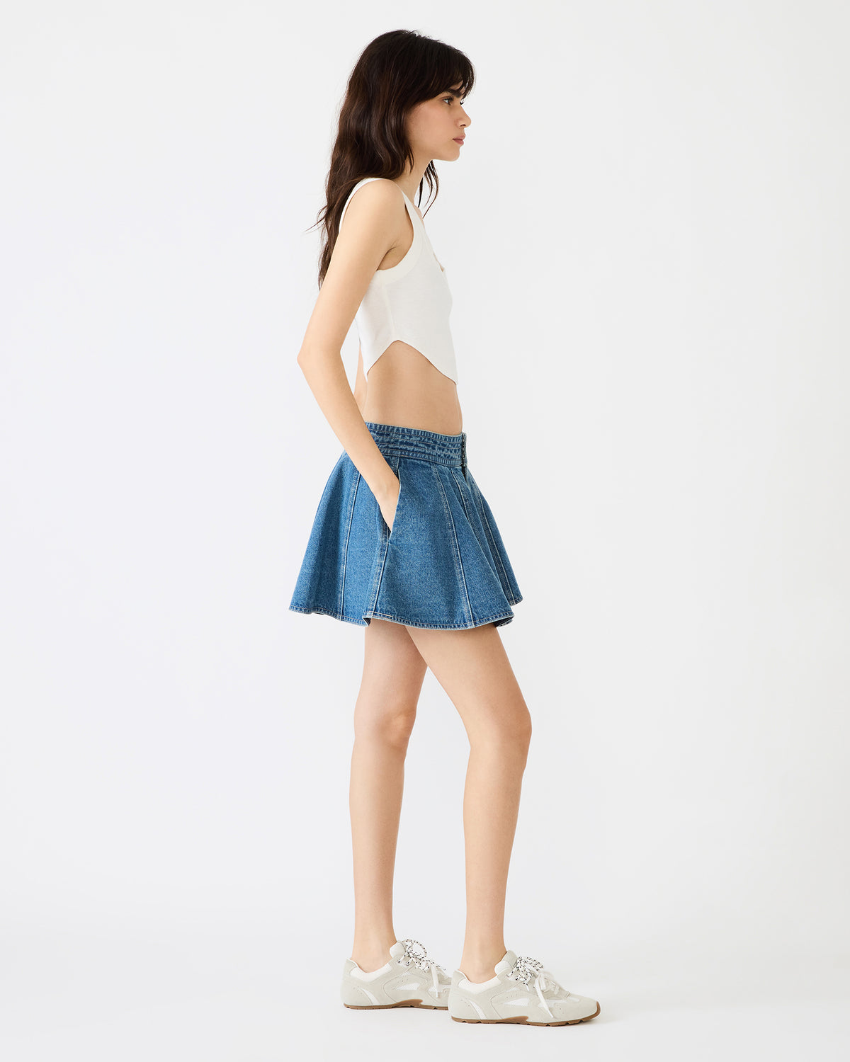 LILLIANY Aruba Blue Pleated Denim Mini Women's Skirt | Steve Madden