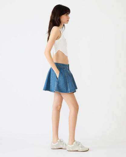 LILLIANY Aruba Blue Pleated Denim Mini Women's Skirt | Steve Madden