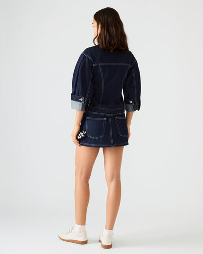 BRIELLIA Bijou Blue Denim Rhinestone Embellished Mini Women's Skirt | Steve Madden