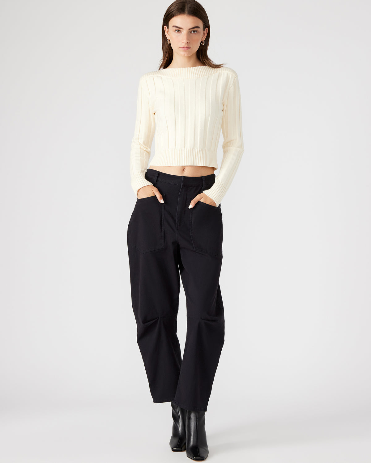 HANIEL Black Women's Barrel Leg Pant | Steve Madden