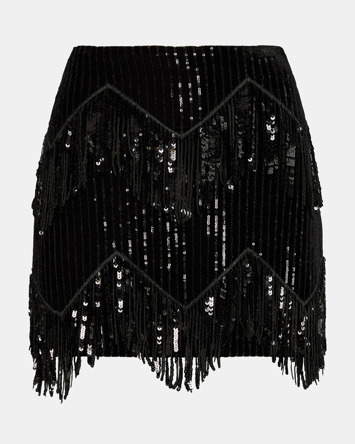CINDI Sequin Black Fringe Embellished Women's Skirt | Steve Madden