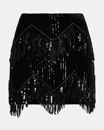 CINDI Sequin Black Fringe Embellished Women's Skirt | Steve Madden