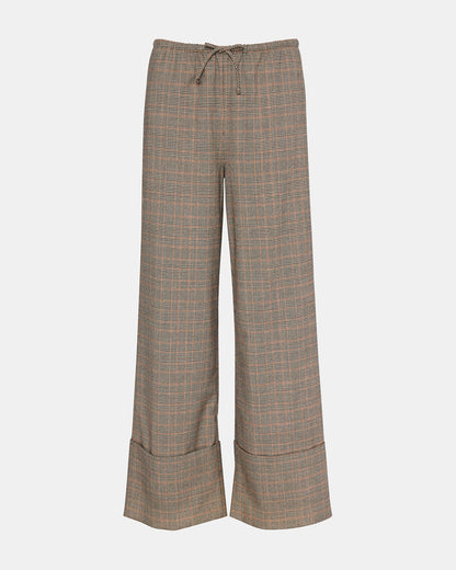 IDRA Brown Pull-On Tie-Front Cuffed Plaid Women's Pants | Steve Madden