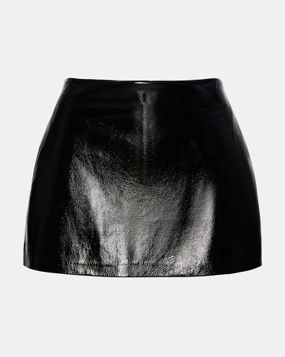 AVIVA Skirt Black | Women's Faux Leather Mini Skirt | Steve Madden