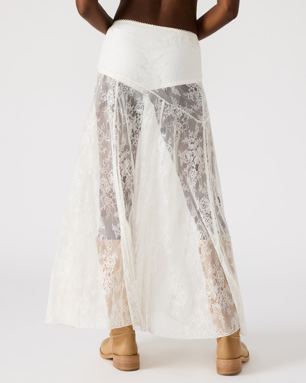 VEERA White Mesh Lace Flowy Maxi Skirt | Steve Madden