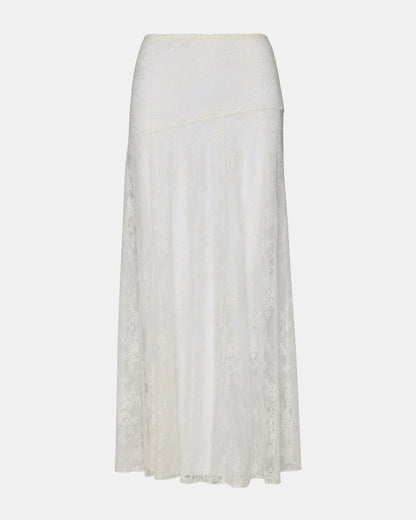 VEERA White Mesh Lace Flowy Maxi Skirt | Steve Madden