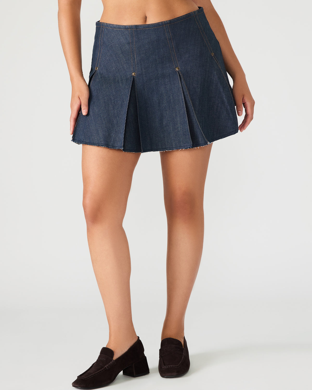 JOAN Deep Indigo Pleated Denim Matching Set Women's Skirt | Steve Madden