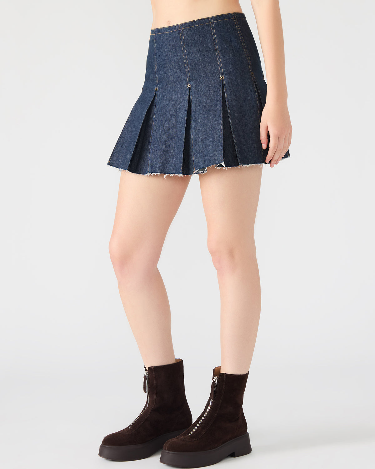 JOAN Deep Indigo Pleated Denim Matching Set Women's Skirt | Steve Madden