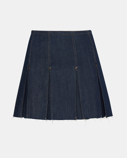JOAN Deep Indigo Pleated Denim Matching Set Women's Skirt | Steve Madden