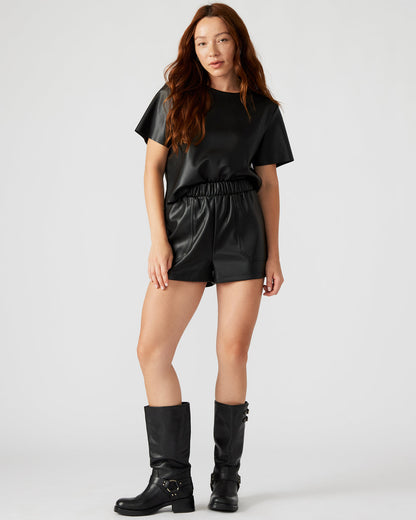 FAUX THE RECORD Short Black | Women's Faux Leather Short | Steve Madden