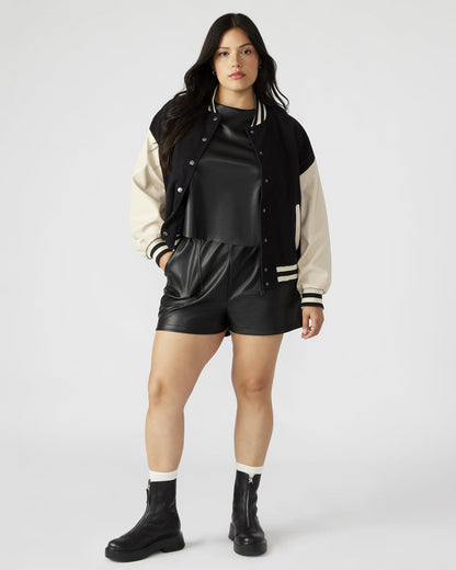 FAUX THE RECORD Short Black | Women's Faux Leather Short | Steve Madden