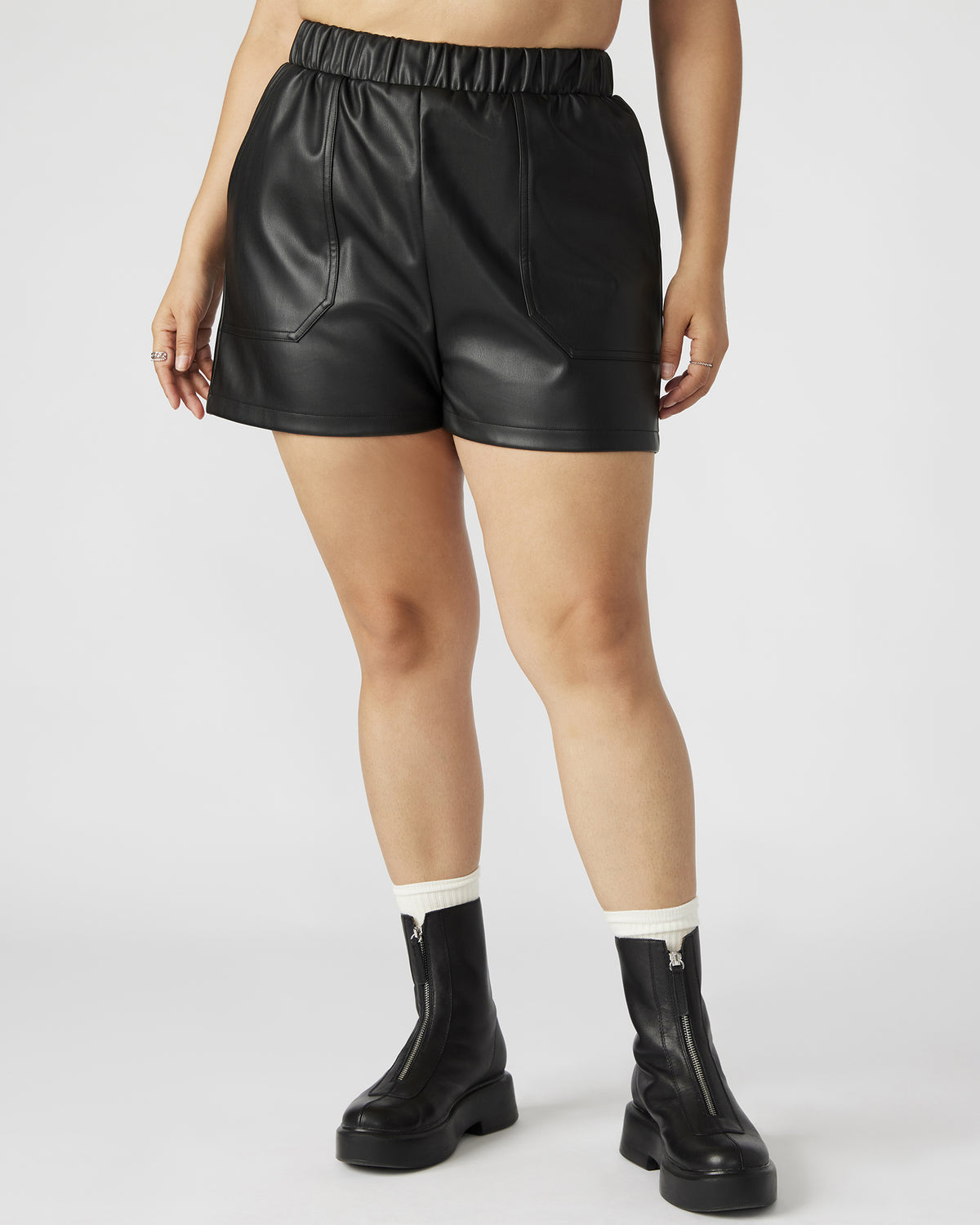 FAUX THE RECORD Short Black | Women's Faux Leather Short | Steve Madden