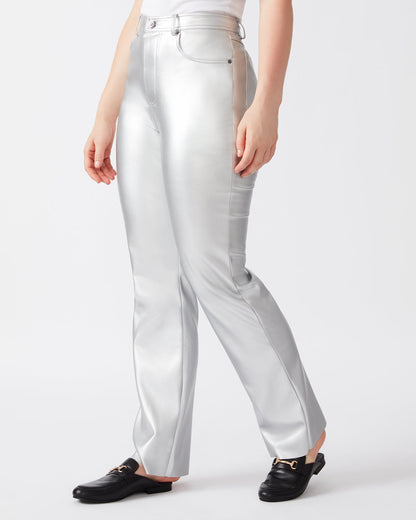 LOREN Pant Silver | Women's Faux Leather Straight Leg Pant | Steve Madden