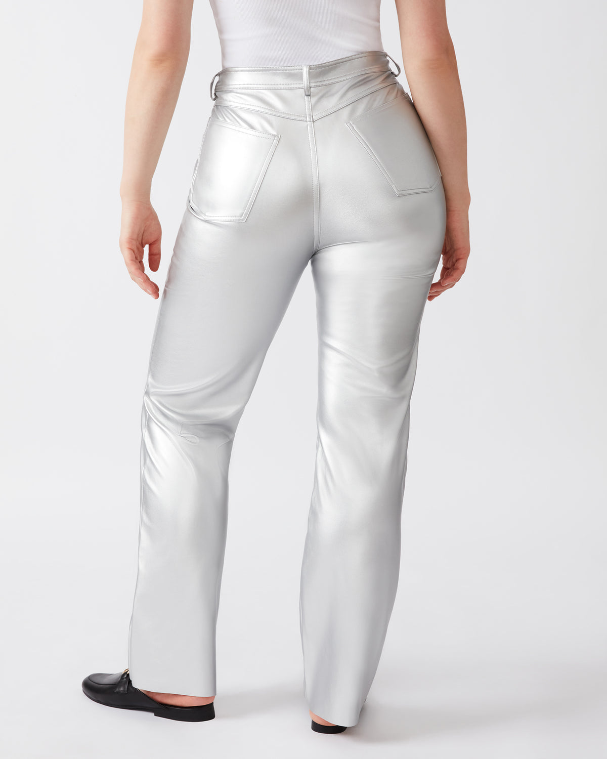 LOREN Pant Silver | Women's Faux Leather Straight Leg Pant | Steve Madden